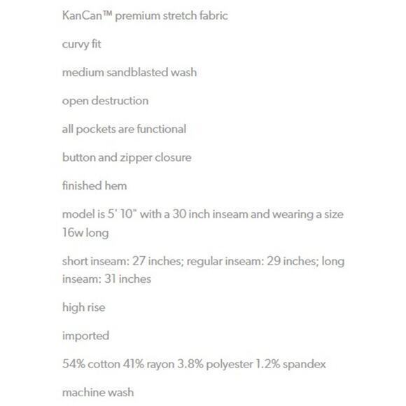 NEW KanCan Jeans Plus Size 24W‎ High Rise Curvy Medium Wash Distressed Ripped - Picture 5 of 5